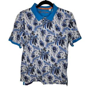 Robert Graham Mens Americus Blue Floral Classic Short Sleeve Polo Size Small